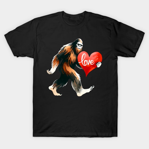 Bigfoot Valentines Day Sasquatch Costume Love Bigfoot Heart T-Shirt by jadolomadolo